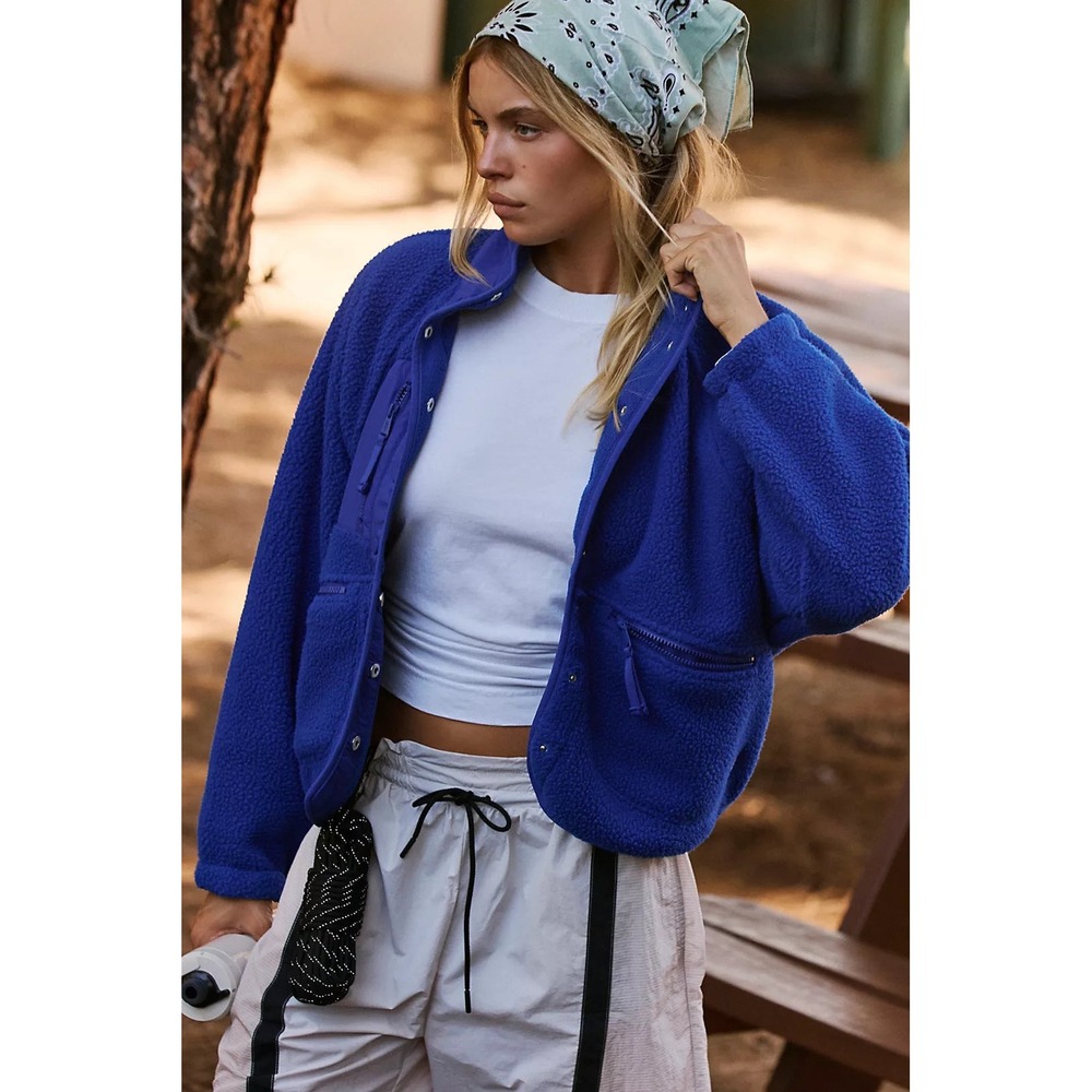 Free People Hit The Slopes Fleece Jacket Sapphire Blue Purple Women's  Medium